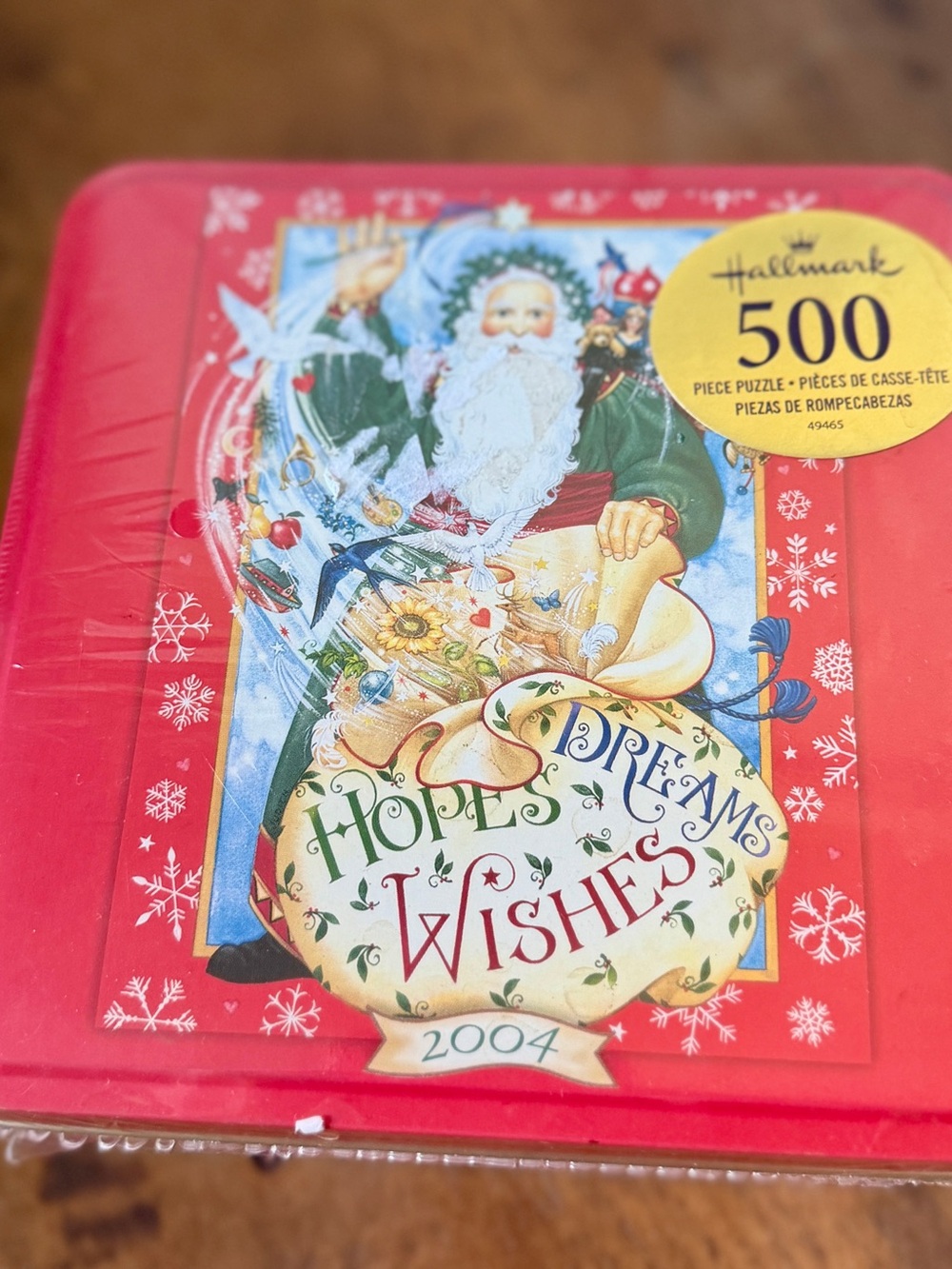 Hallmark Red Holiday Puzzle Tin - 'Hopes Dreams Wishes' Artwork